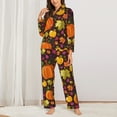 thumbnail image 2 of Vsdgher Autumn Harvest Pumpkin Joy Pajamas Set Long Sleeve Sleepwear Womens Button Down Nightwear Pj Sets-Medium, 2 of 7