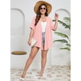 thumbnail image 7 of SHOWMALL Women's Plus Size Short Sleeve Shrugs & Boleros, Pink 1X Open Front Lightweight Cardigan Kimono Jacket for Spring Summer Fall, 7 of 7
