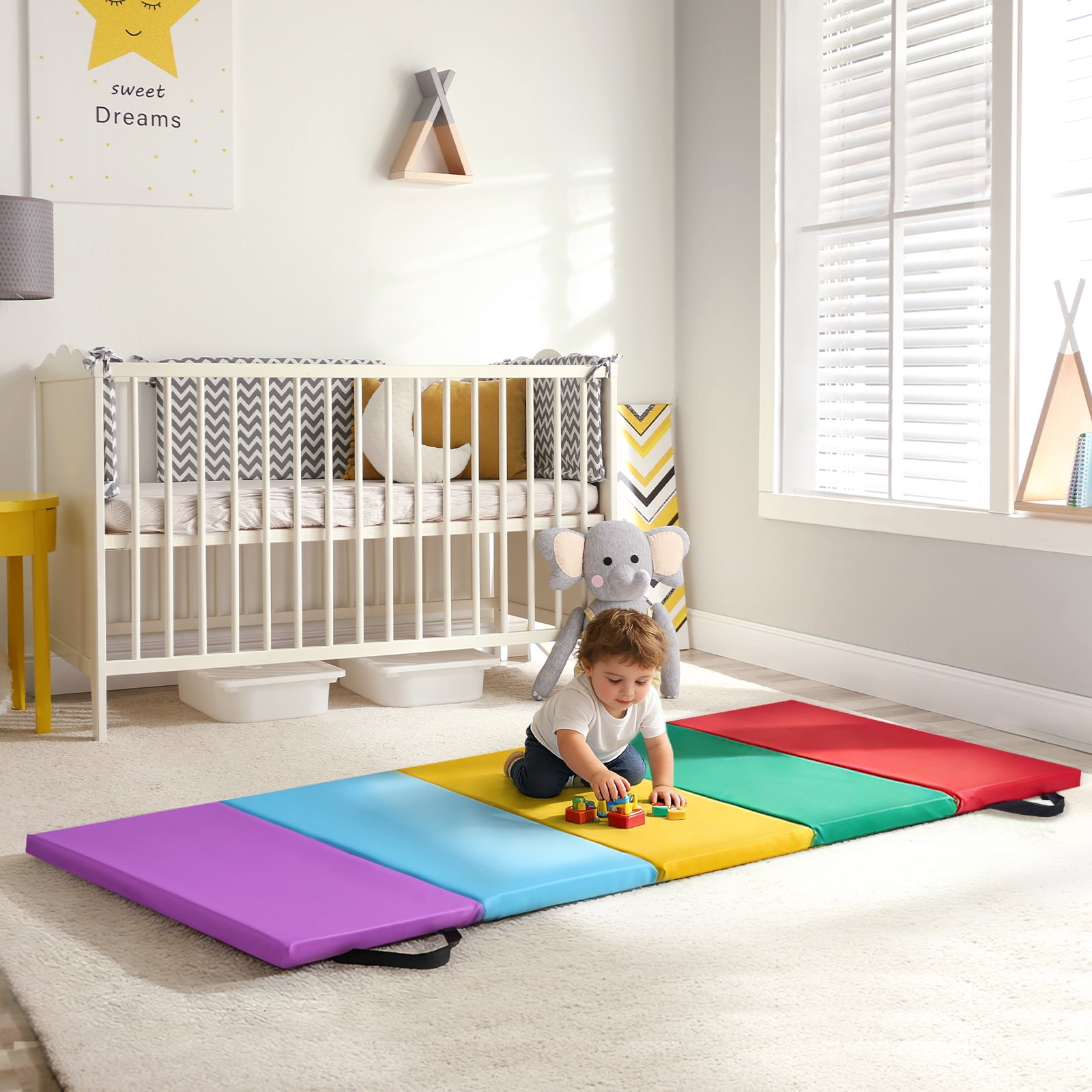 5-Panel Thick 1.6" Folding Gymnastics Gym Exercise Mat Tumbling Mat for Kids for Yoga, Pilates, Stretching