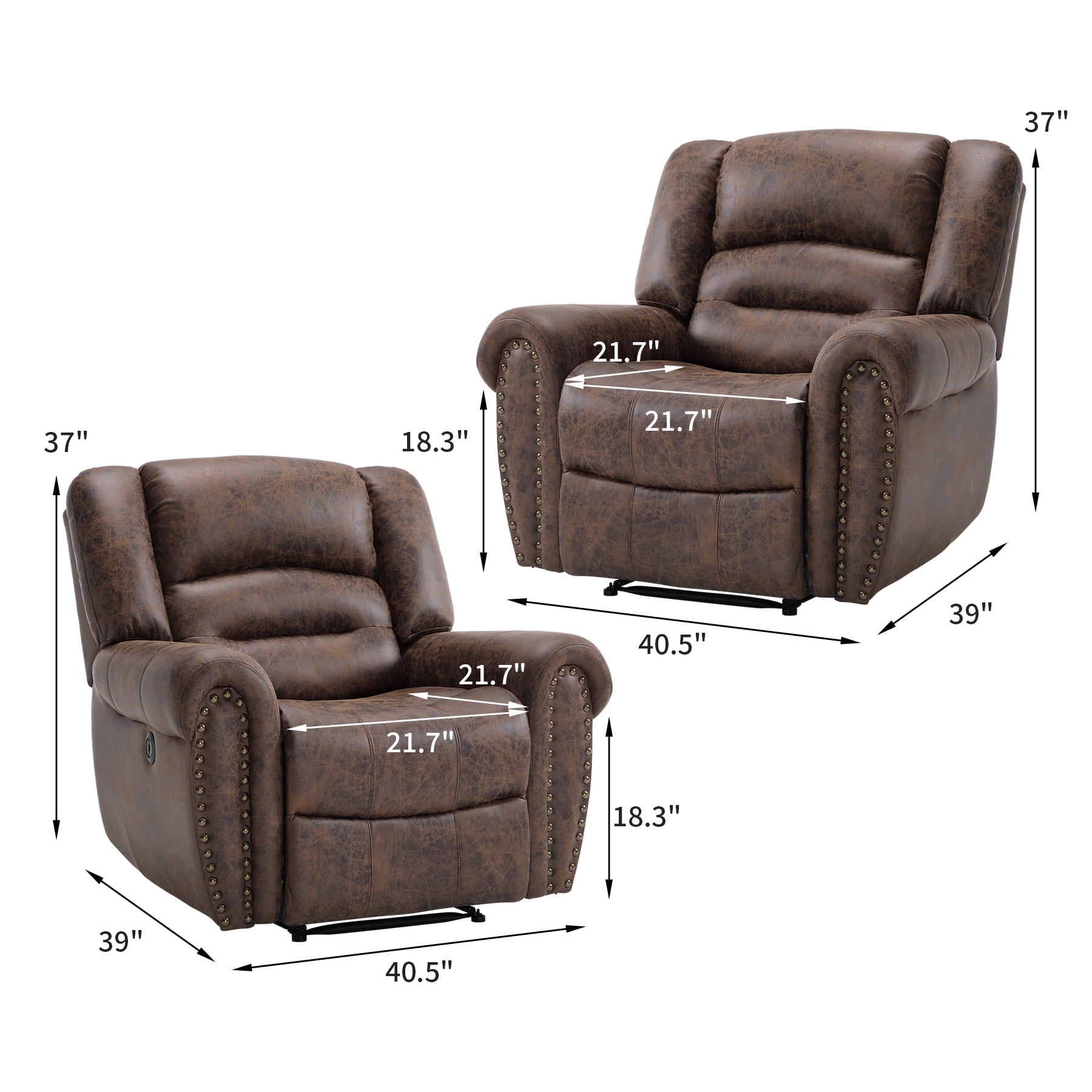 Bonzy Home Electric Power Recliner Chair Set of 2, Modern Reclining Chair with Rivet Trim & USB Port, Classic Single Sofa Home Theater Recliner Seating, Brown