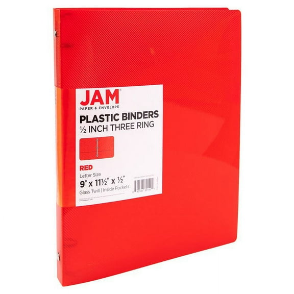 JAM Paper & Envelope Plastic Binder, 11.5 x 10.25 x 1/2 in, Red, 1 Pack