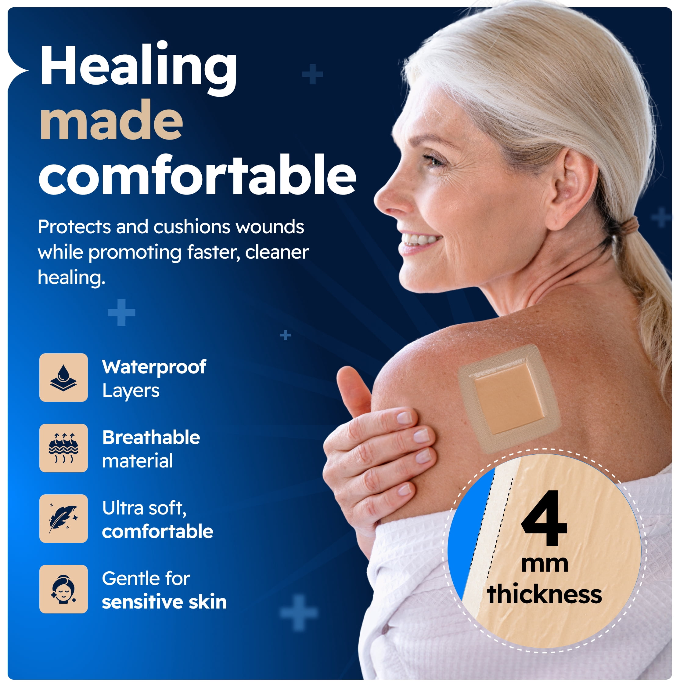 Silicone Foam Dressing 4x4 with Border Adhesive - 4mm Extra Thick Wound Dressing First Aid Bandage for Wound Care - 12 Pack