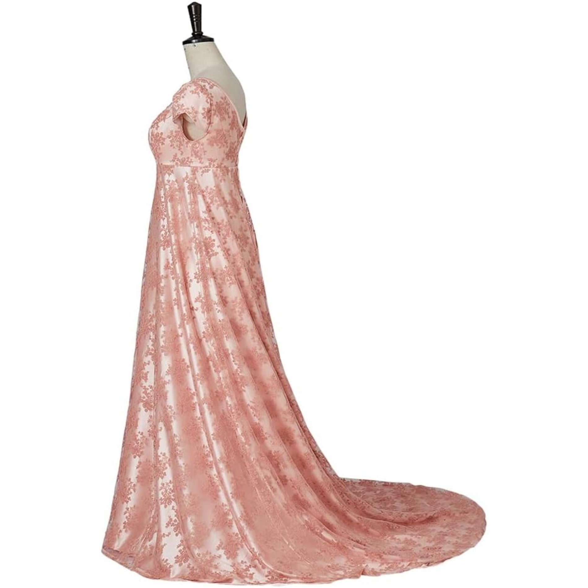 Edwina-Inspired Regency Era Gown - Elegant High-Waisted Lace Dress