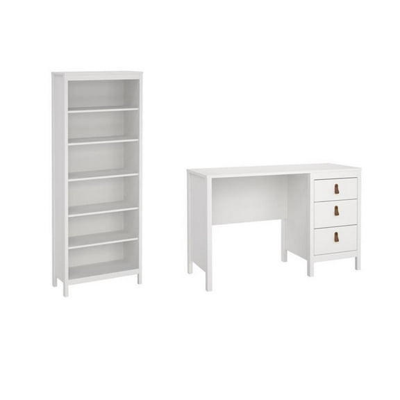 Home Square Set of 2 Adjustable 6 Shelf Bookcase & Writing Desk in White