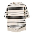 thumbnail image 5 of Maean Mens Short Sleeve Sweaters Ribbed Knit Basic Casual Fashion Crewneck Striped Summer Clothes, 5 of 6