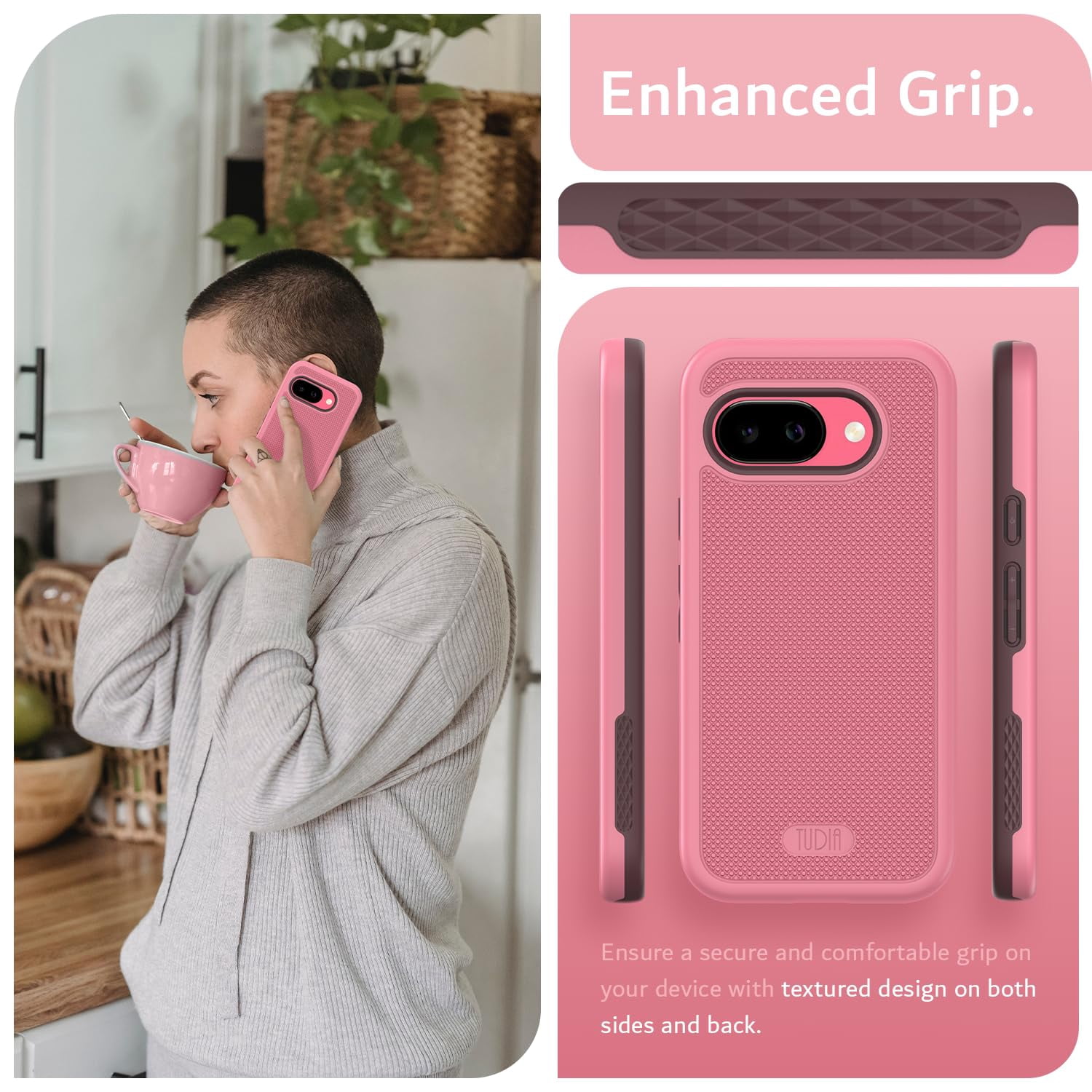 TUDIA MergeGrip for Google Pixel 9a Case Magsafe Compatible Military Grade Cover - Smokey Pink