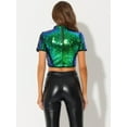 thumbnail image 4 of Disfraz de Halloween Blusa de manga corta con purpurina y lentejuelas para mujer Negro verde XL, 4 of 6