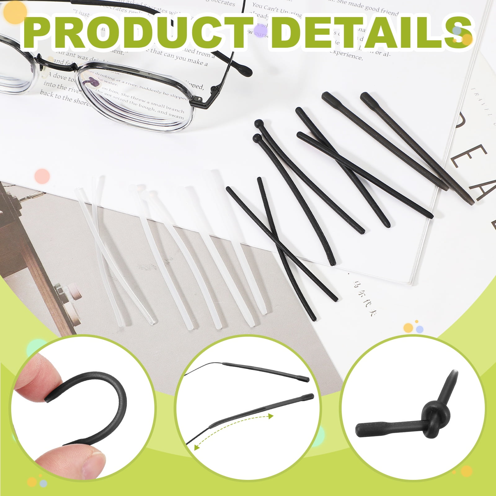 Unique Bargains Silicone Anti Slip Eyeglass End Tips Glasses Retainers Black