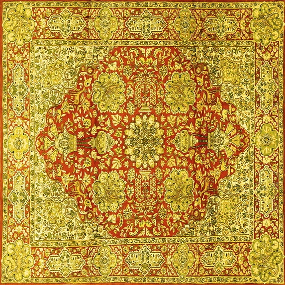 Ahgly Company Indoor Square Persian Yellow Traditional Area Rugs, 4' Square