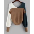 thumbnail image 2 of Jersey de punto elegante con cuello en V y bloques de color para mujer, 2 of 5