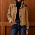 thumbnail image 7 of Women's Twill Button Down Cropped Jackets Fall Lapel Collar Rolled Long Sleeve Trendy Casual Crop Coats XS-XL, 7 of 7