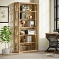 thumbnail image 5 of Finmind 6-Tier Bookshelf, 75-Inch Tall Wood Bookcase, Large Freestanding Display Shelves for Home Office, Natural Brown, 5 of 7