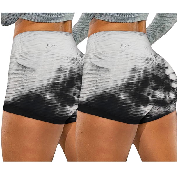Gibobby Pantalones dama Pantalones cortos elásticos teñidos con para mujer, bolsillos de motorista de Yoga, pantalones de Fitness para correr, pantalones de Yoga arrugados(Negro, XXL)