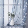 thumbnail image 2 of Sheer Curtains, Leaf Embroidery Dusty Blue Sheer Window Curtains Faux Linen Textured Solid Grommet Quatrefoil Floral Farmhouse Voile Curtains for Living Room Bedroom, 52 x 84 Inch, 2 Panels, 2 of 7