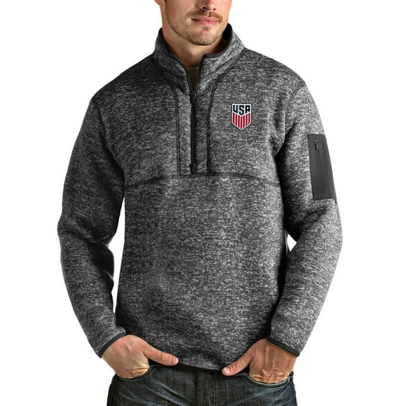 Men's Antigua Heather Charcoal USMNT Fortune Quarter-Zip Pullover Jacket
