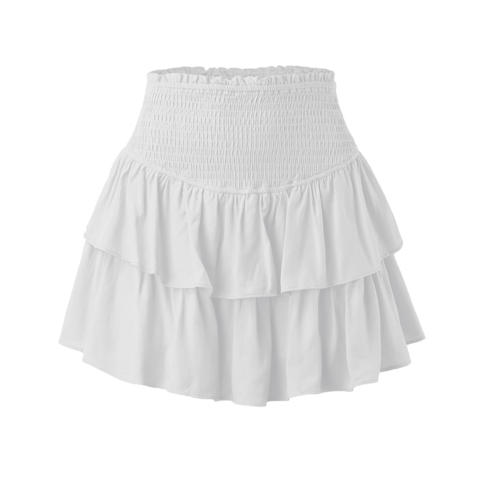Midi Skirts for Women Solid Color Pleated Double Layer Cake Skirt