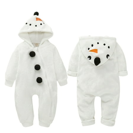 

Actoyo 0-3T Baby Boy Girls Christmas Romper Velvet Hoodied Snowman Jumpsuit Toddler Costume Xmas Clothes