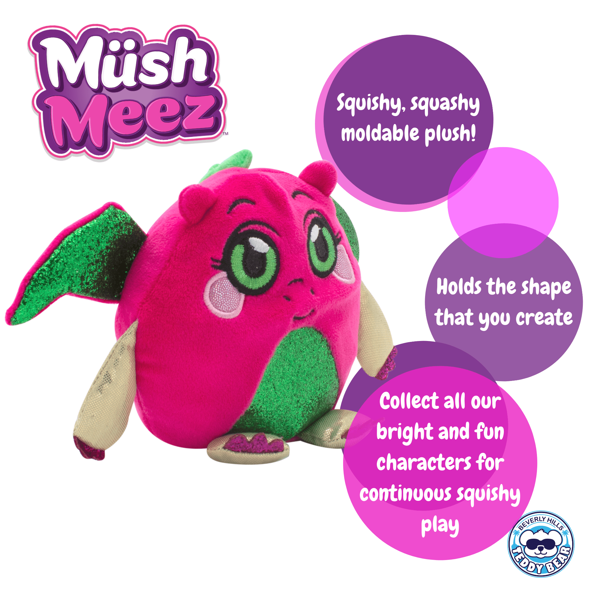 Hard To Find! Super Soft Squishy Plush Details about   Drea Dragon Mush Meez New With Tags 