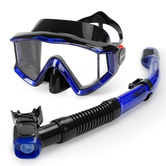 Snorkeling Gear for Adults, Anti-Fog 180°Panoramic Snorkel Mask Set with Dry Top Snorkel Tube, Soft Silicone Scuba Gear, Adult Snorkel Set with Mesh Bag for Swimming Diving Travel