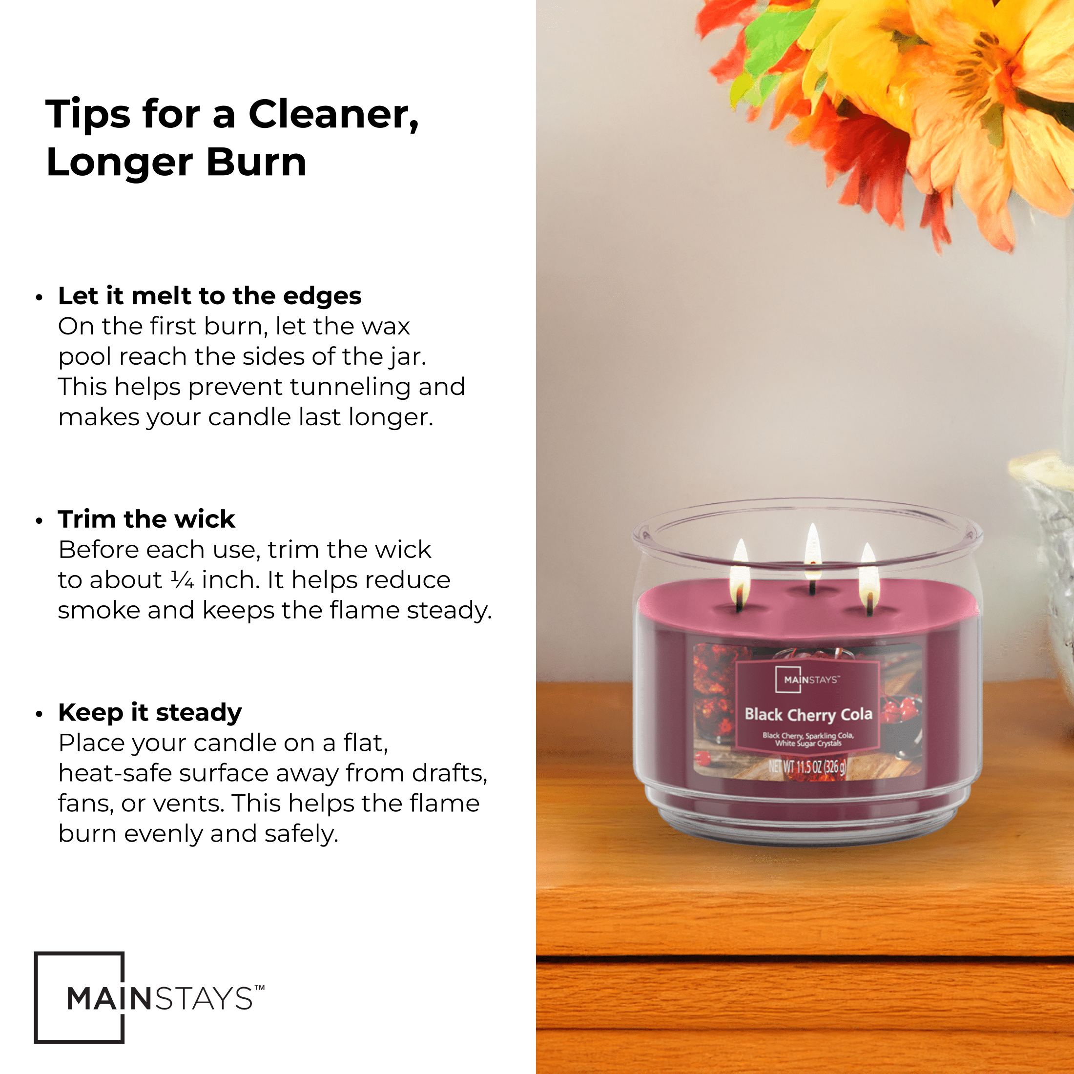 Mainstays 3-Wick Scented Glass Jar Candle, Black Cherry Cola -Wick, 11.5oz.