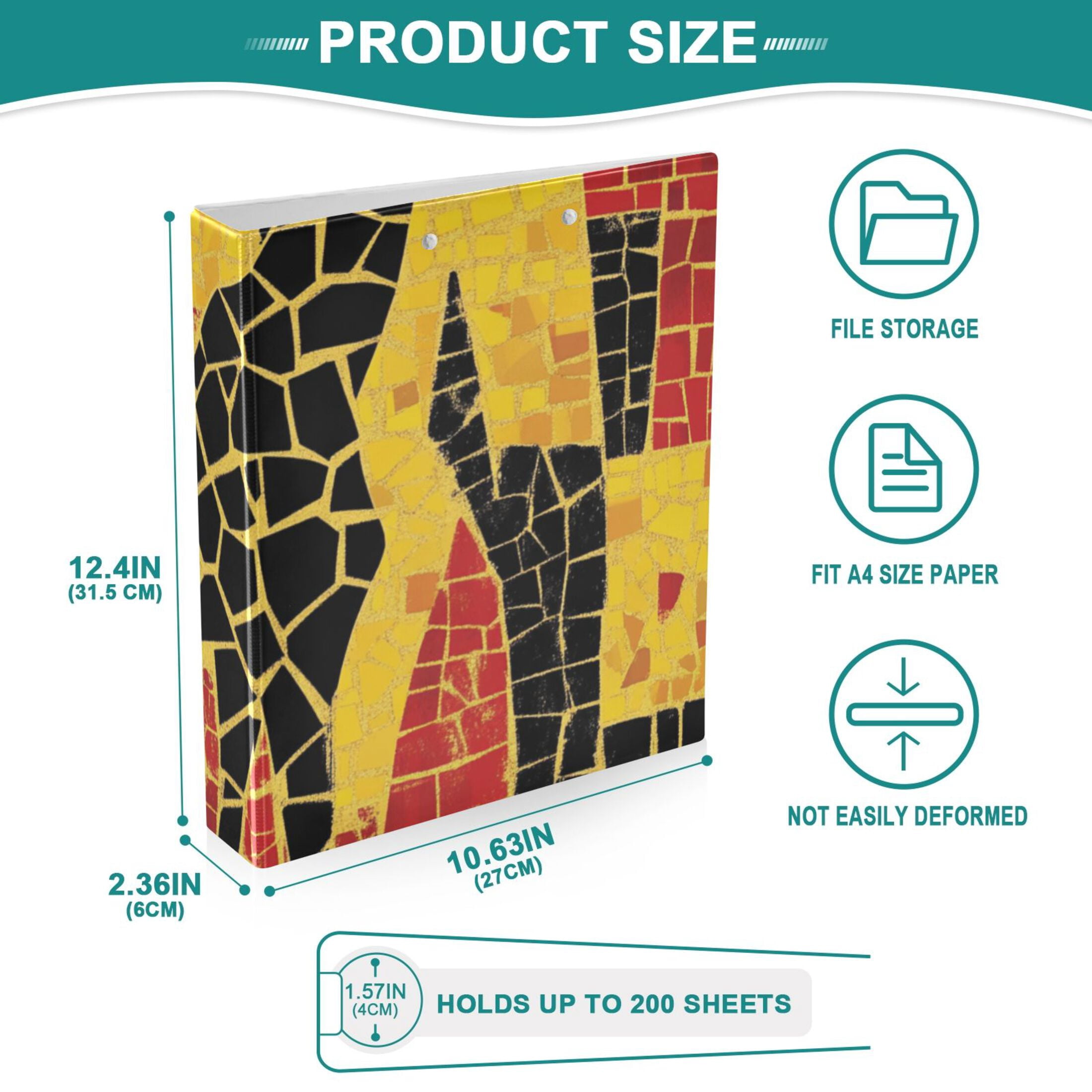 Giraffe Graffiti Colorful 3 Ring Binders 1.5 inch Hardcover File Folders with Interior Pockets A4 Size Organizer for School Office Hospital