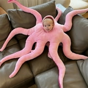 KelaJuan Stuffed Toy Funny Baby Costume Wearable Creative Octopus Appearance Hooded Pink Plush Doll