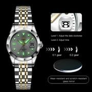 OPK Watches for Women Stainless Steel Fashion Dress Luxury Big Large Face Waterproof Quartz Analog Female Watches with Date Ladies Watch Reloj para Mujer (Gold/Blue/Black Dial)