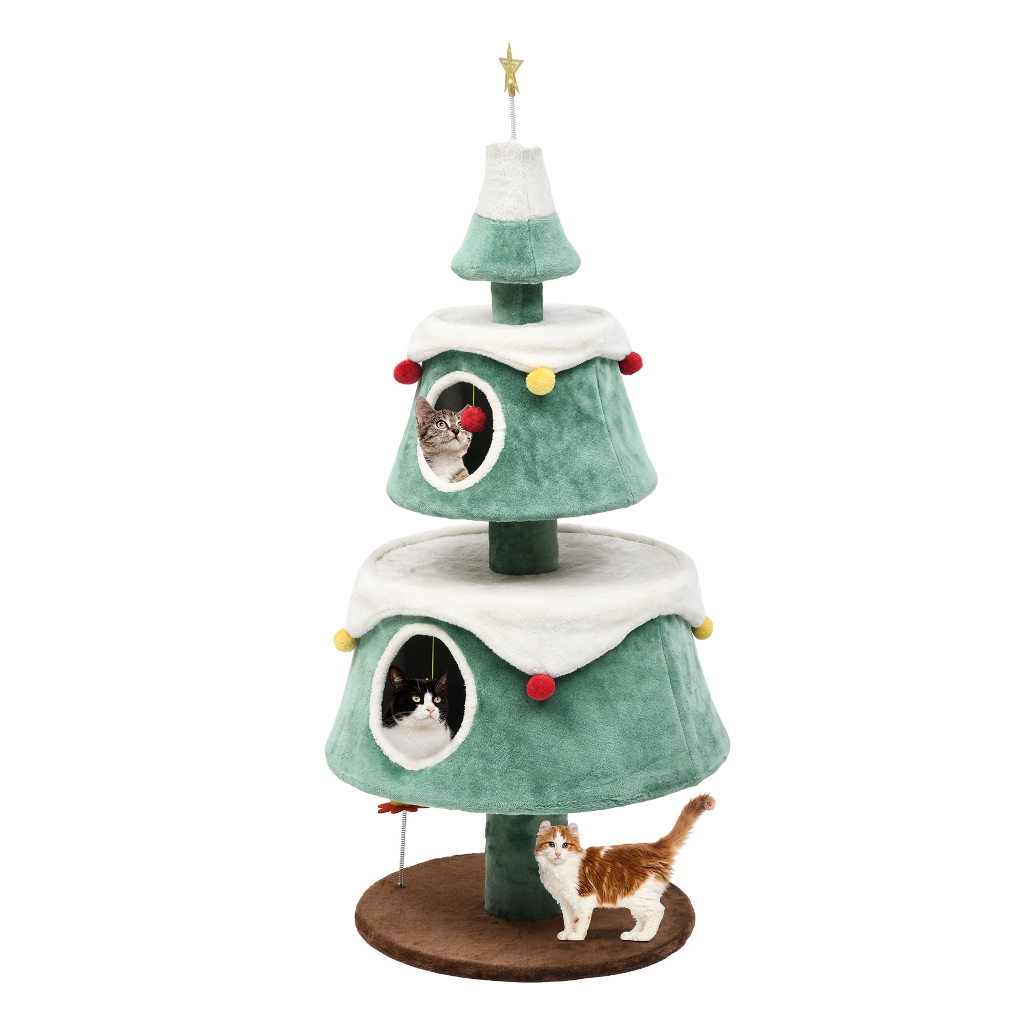 Uforic 63 Inch Festive Multi-Tier Cat Tree Tower with 2 Semi-Closed Rest Condos, Hanging Plush Interactive Toys for Small Medium Cats