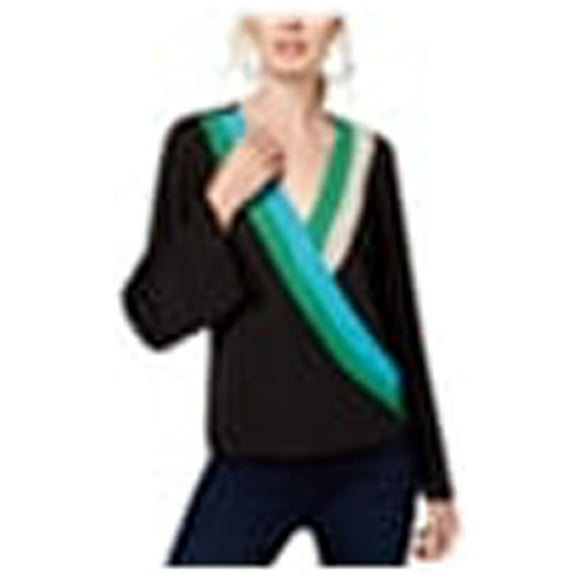 I.N.C Womens Colorblock Pullover Blouse, Black, Medium