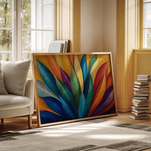 Vibrant Abstract Leaves Art - Multicolor Nature-Inspired Wall Decor - Modern Boho Style For Living Room Or Office Wall Art, Modern Wall Decor, 8x12 UNFRAMED