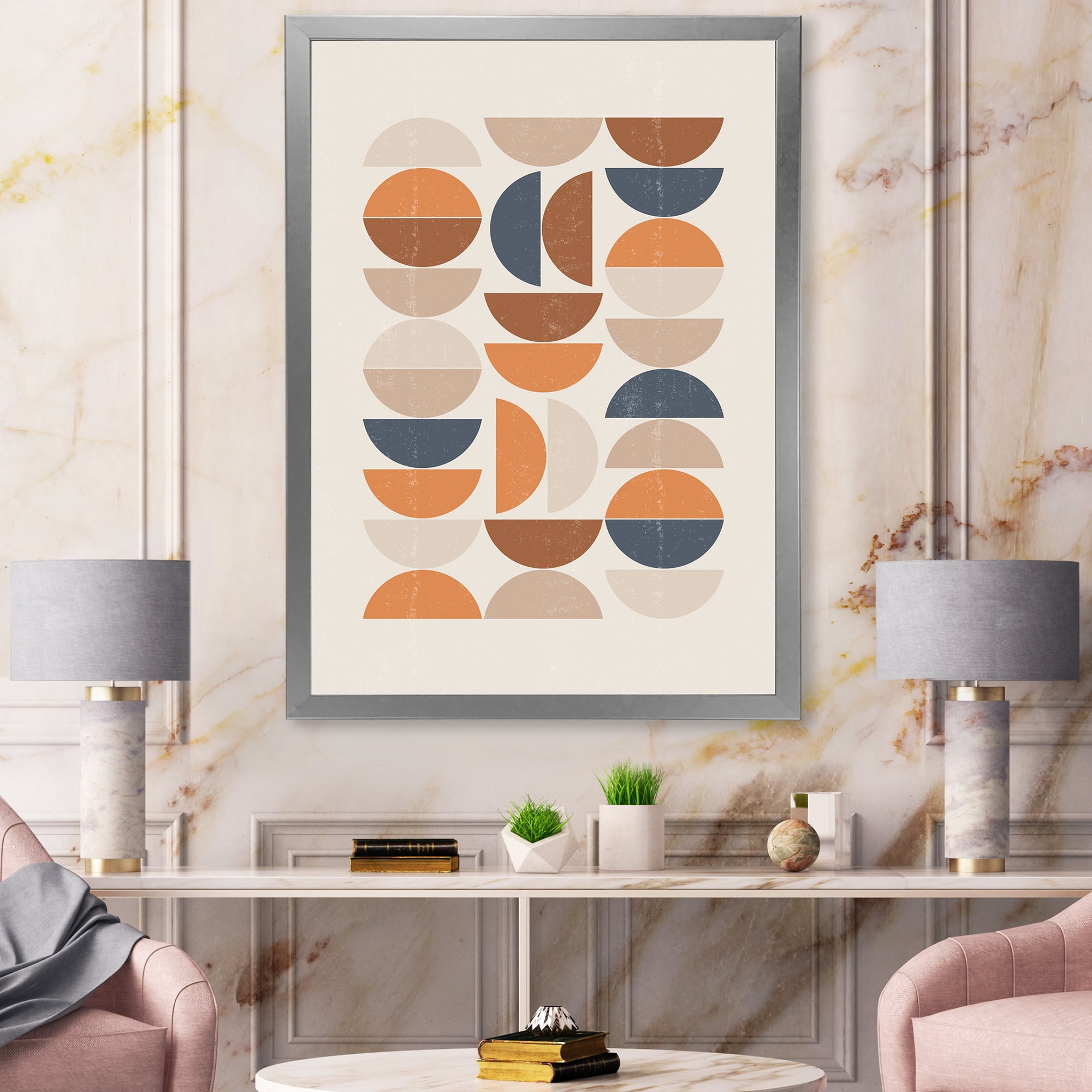 Designart 'Abstract Moon and Sun In Orange and Blue' Modern Framed Art Print