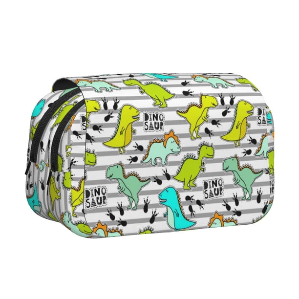 Easygdp Funny Dinosaurs on Stripes para Estuche de Lápices con Tapa Flip, Suministros de Oficina y Universidad para Adolescentes y Adultos