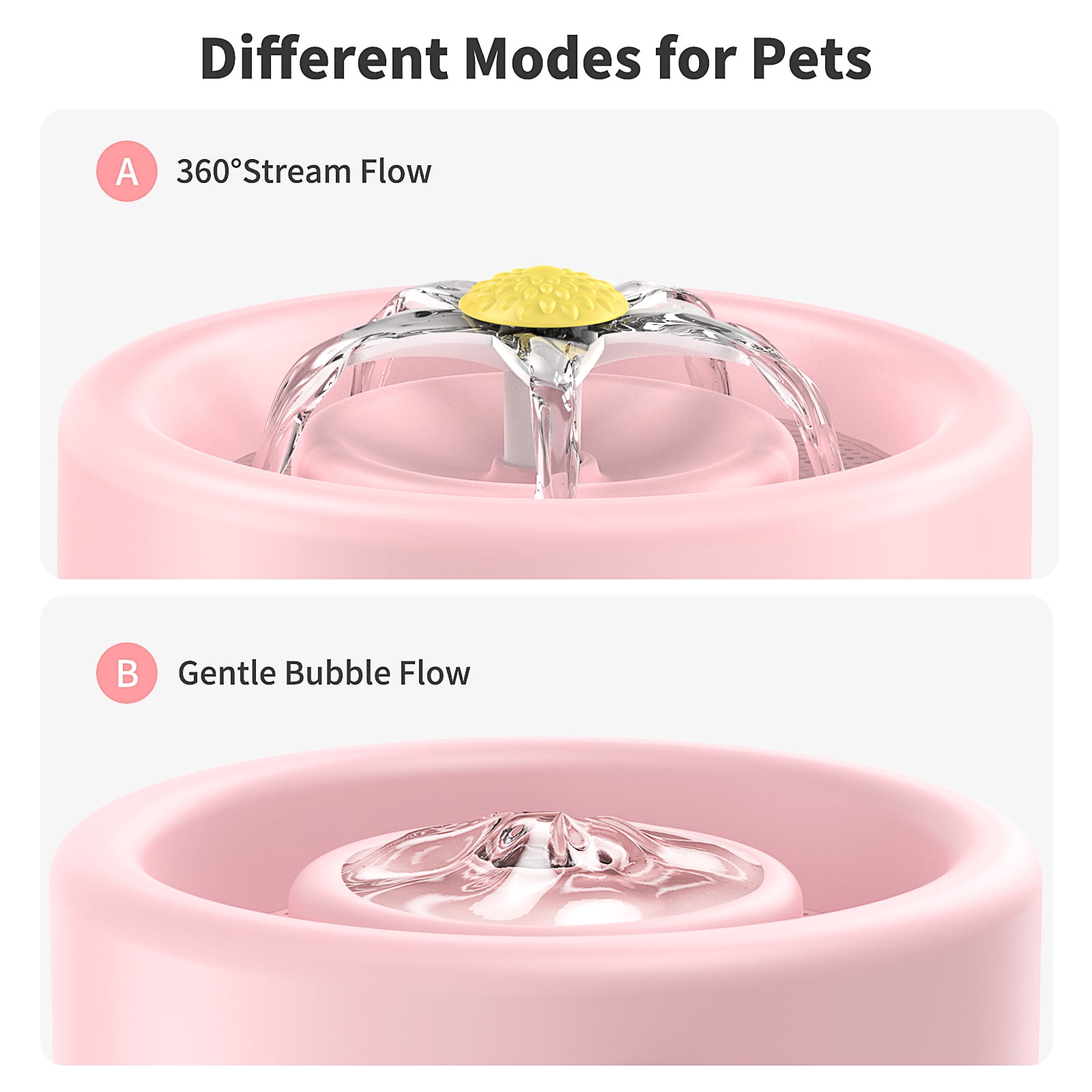 MASBRILL Cat Water Fountain, 1000mAh Battery, 1L Automatic Pet Drinking Fountain, Pink