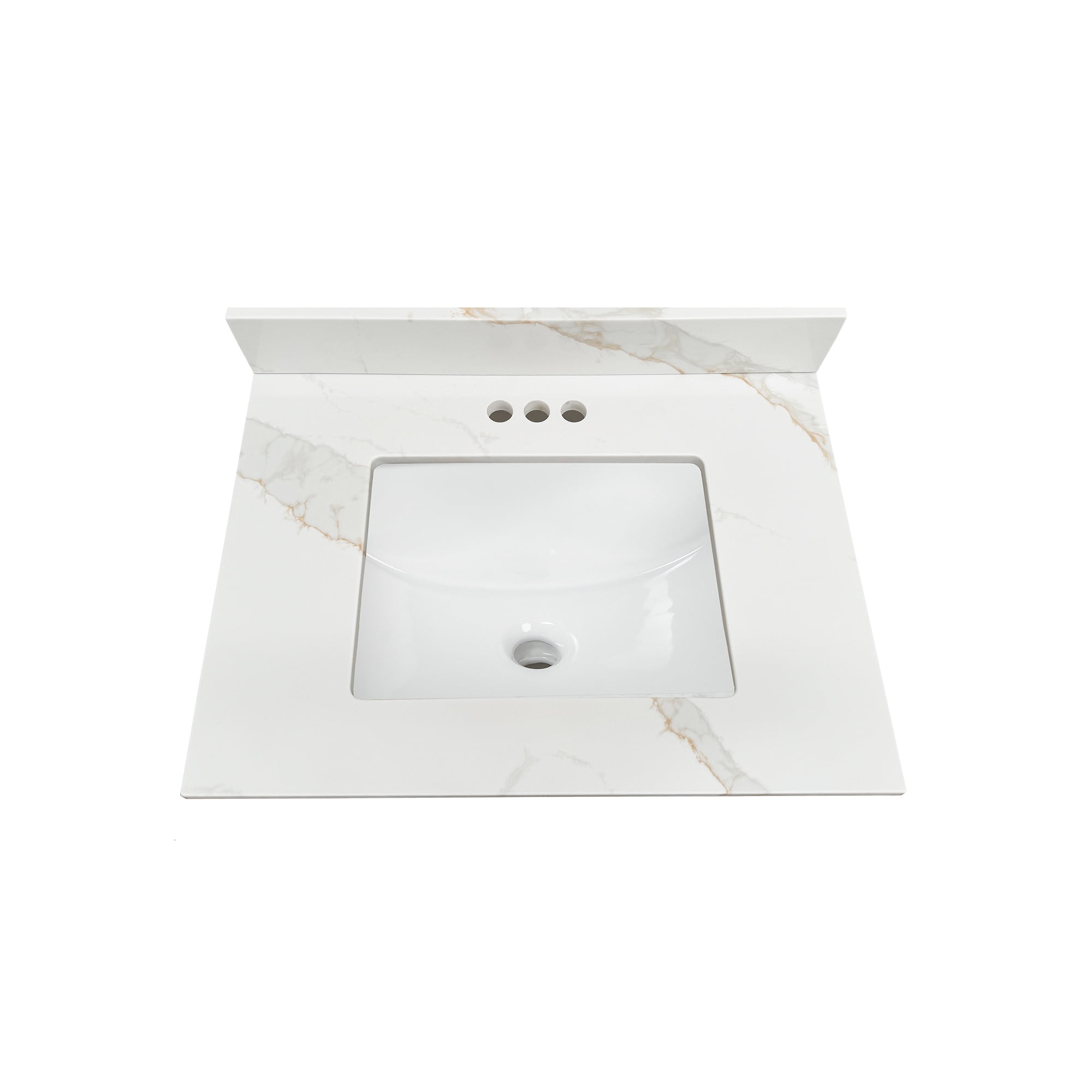 Design House Calesco Calacatta Quartz Bathroom Vanity Top with Sink and Backsplash with 4" Centerset, White/Taupe/Gray