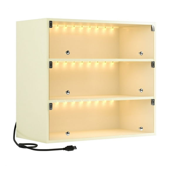 Shoe Box With LED Light, 3 Tiers Shoe Storage Box With Sliding Glass Door, Stackable Shoe Case Display Cabinet For Up To 9 Pairs Of Shoes