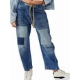 thumbnail image 1 of Pantalones Vaqueros Holgados de para Mujer, de Tiro Bajo, con Parches y Pernera y Bolsillos. Azul S, 1 of 7