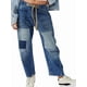 thumbnail image 1 of Pantalones Vaqueros Holgados de para Mujer, de Tiro Bajo, con Parches y Pernera y Bolsillos. Azul S, 1 of 7