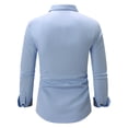 thumbnail image 6 of Men's Casual Solid Color Collar Button Pocket Shirt, Polyester Long Sleeve Top, Lightweight Classic Fit Dress Shirt, Casual Work Daily Office Business Wear | Zenithor,Light Blue S, 6 of 8
