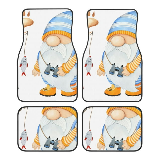 Disketp Gnome Camping Fishing for Crystal Velvet Car Mats Four-Piece Set,All-Season Automotive Protection, Vehicles, Cars, Trucks, and SUVs,Anti-Slip Design