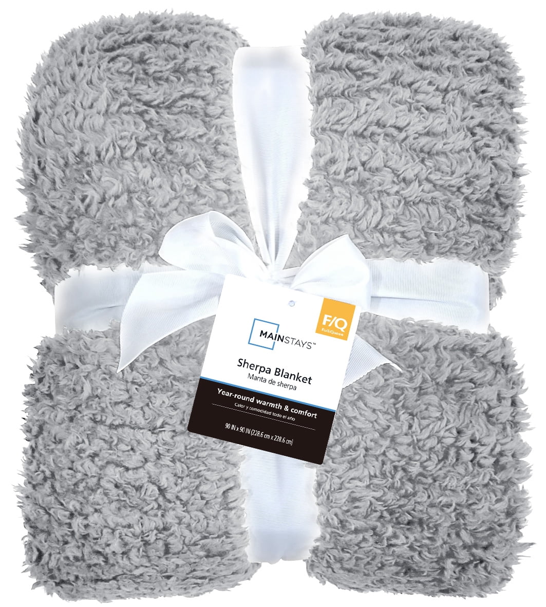 Mainstays Faux Shearling Blanket, Lt. Gray, Full/Queen 90"X90", for Adult