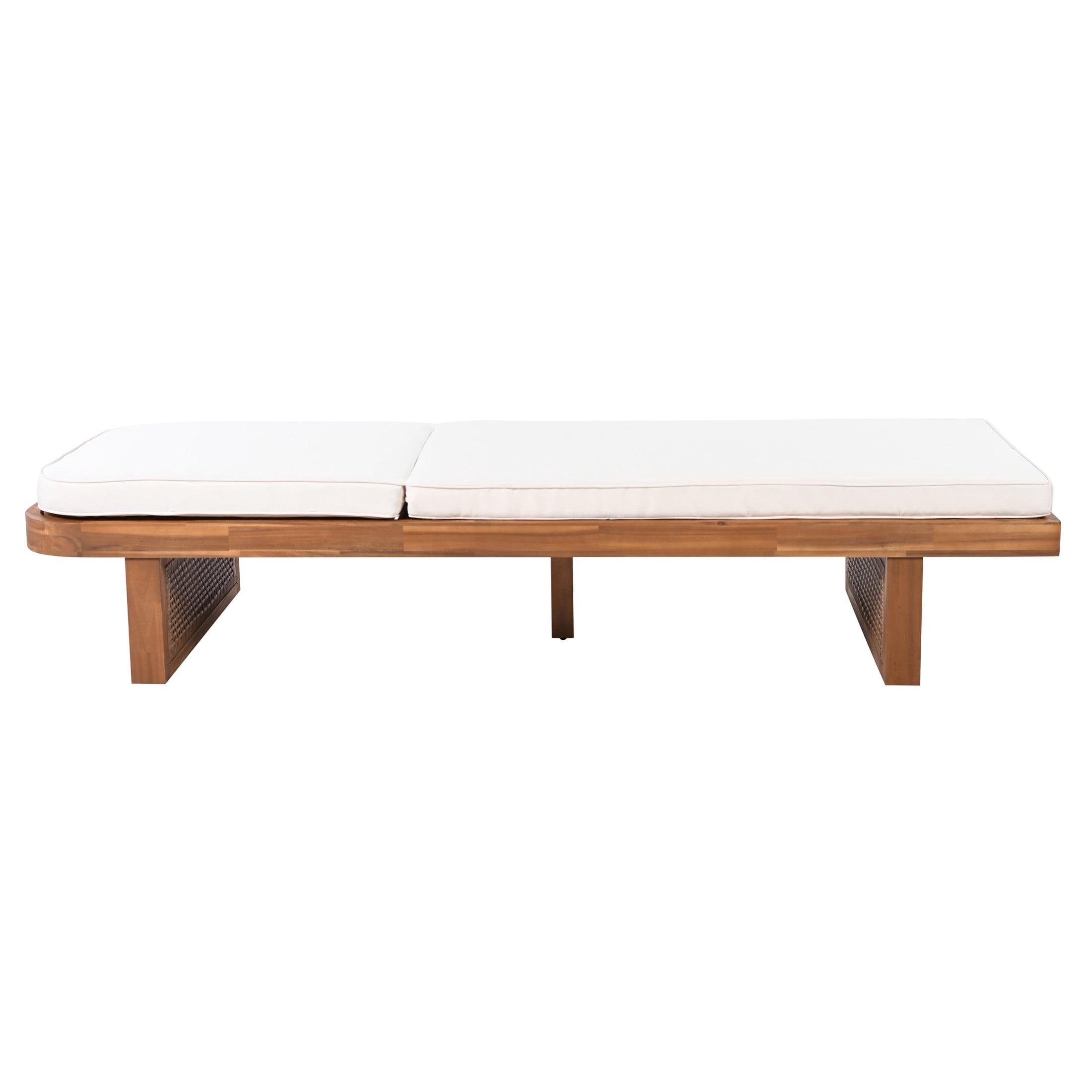 Christopher Knight Home 2PCS Patio Chaise Lounge & Side Table Set, Acacia Wood Frame with Cushion, Teak+Black