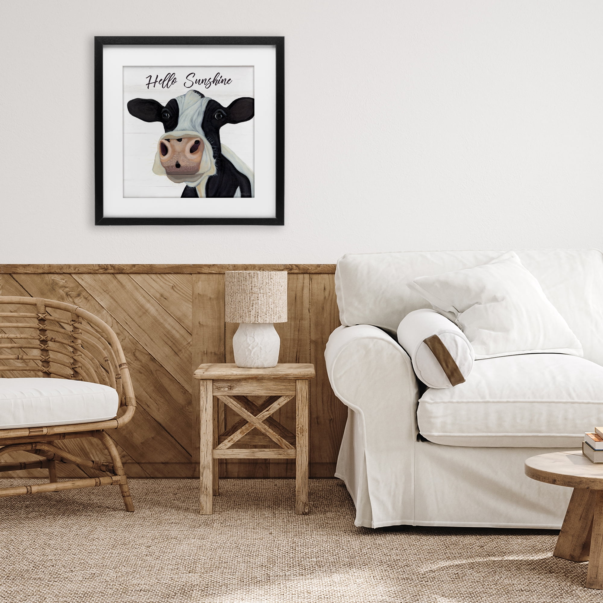 Stupell Industries Hello Sunshine Country Cow Black Framed Print Under Glass, design by Ashley Justice