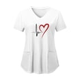 thumbnail image 1 of NIEWTR Solid Color V Neck Scrub Tops for Women Stretchy Pattern Print Uniform Tunics with Pockets(White,S), 1 of 4