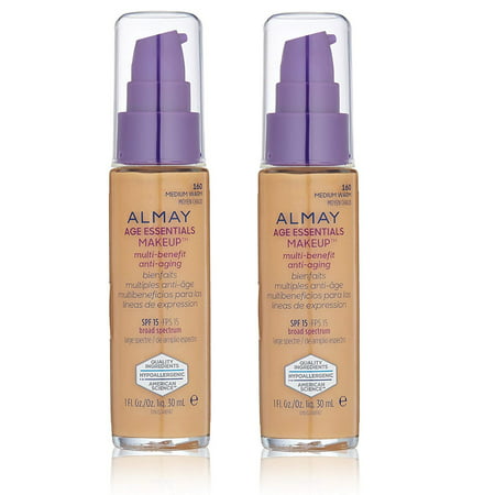 Almay Age Essentials Makeup Multi Benefit Anti Aging, Medium Warm #160 (Pack of 2) + Makeup Blender Stick, 12 (Benefit Makeup Best Sellers)