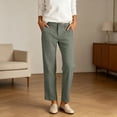 thumbnail image 2 of RUTAYY Women's Pants Casual Straight Leg Elastic Waist Bottoms Fashion Solid Color Slim Fit Comfortable Stretch with Pockets Beach Vacation Trousers, 2 of 5