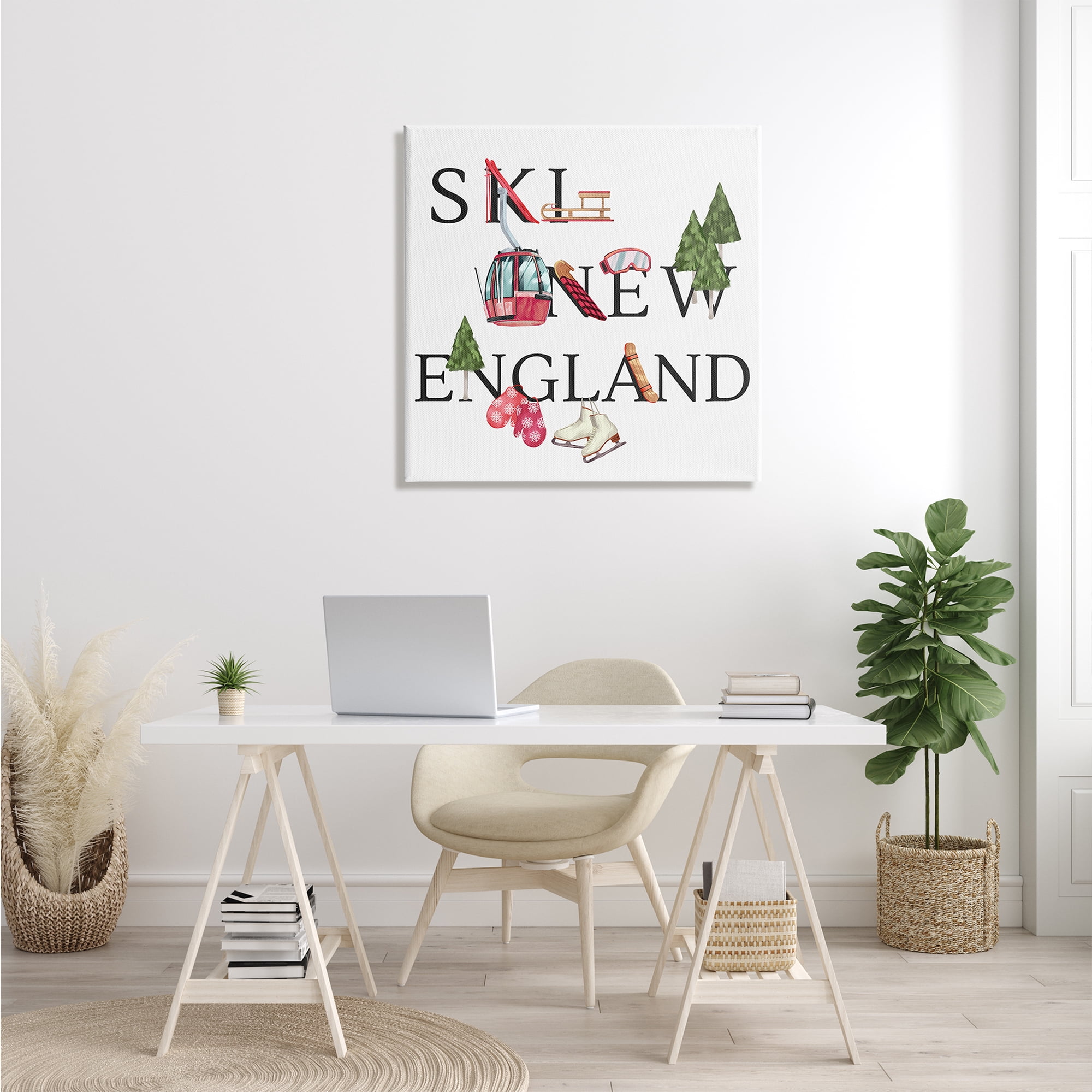 Stupell Industries New England Ski Winter Seasonal Mountain Sports Sports Painting Gallery Wrapped Canvas Print Wall Art, 30 x 30