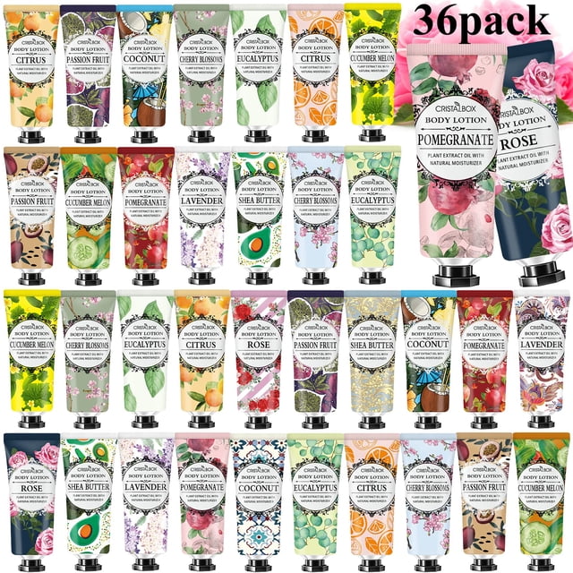 Paquete de 36 lociones para piel seca, loción corporal para mujeres y hombres, regalos para el día de la madre, regalos de agradecimiento para profesores, humectantes corporales perfumados con plantas