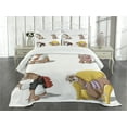 thumbnail image 3 of Ambesonne Sloth Quilted Bedspread Set 3 Pcs, Lazy Sloth Family Cartoon, King Size, Multicolor, 3 of 5