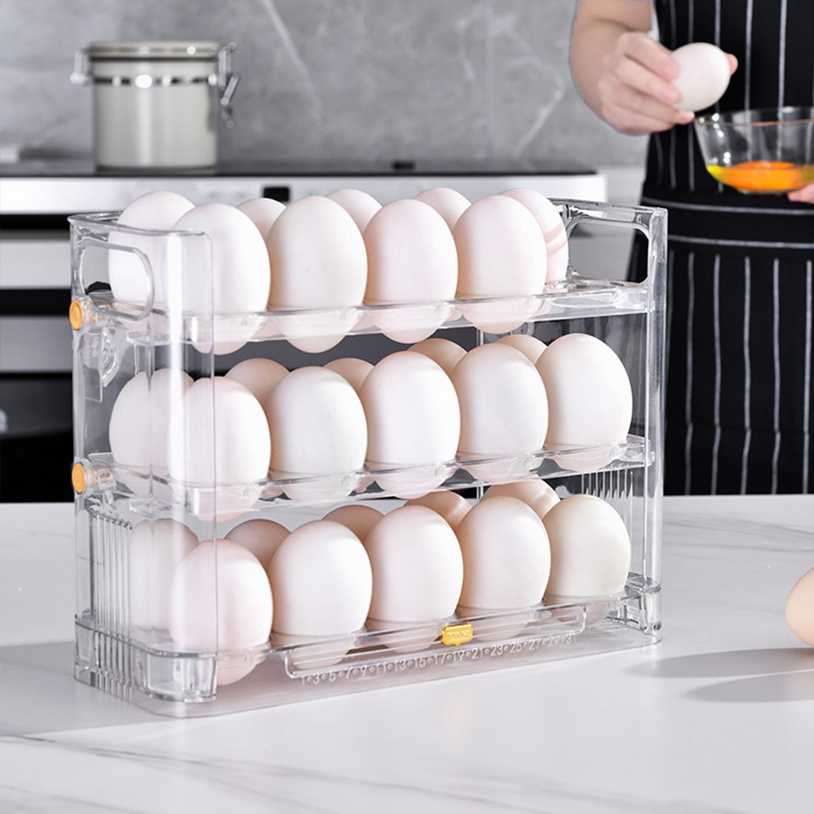 Deals！Loyerfyivos 30 Grid Egg Holder for Refrigerator, 3-Layer Egg Storage  Container, Plastic Chicken Egg Tray Egg Fresh Storage Box for Kitchen Fridge  and Table 