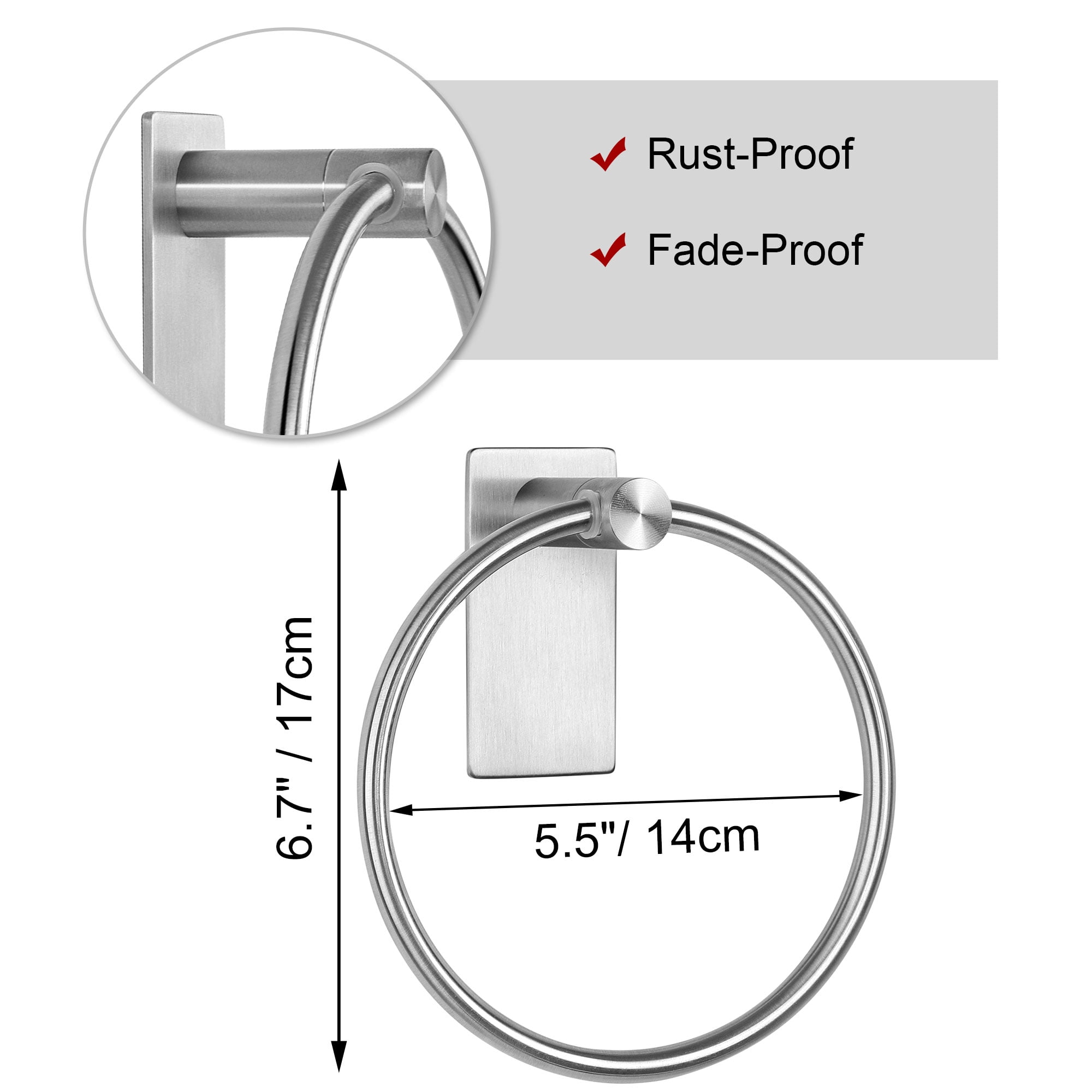 Unique Bargains Towel Ring Wall Mount Stainless Steel with Adhesive Towel Rack 5.5" Silver